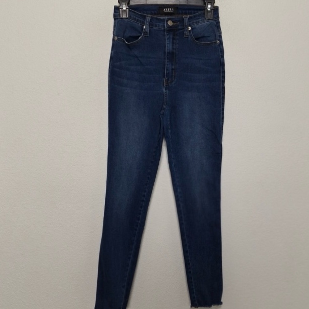 Akira Juniors Blue Dark Wash Y2K Grunge High Rise Skinny Denim Jeans Size 11